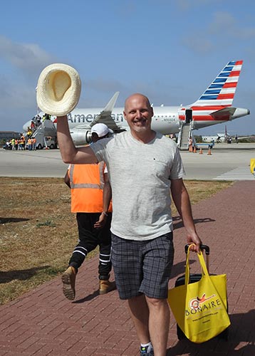 A visitor arrives on American Airlines' inaugural flight to Bonaire. A visitor arrives on American Airlines' inaugural flight to Bonaire.
